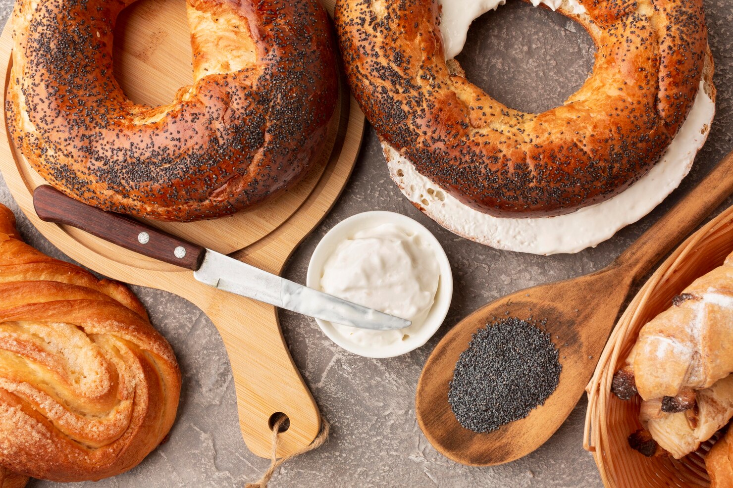 image of bagels with spread