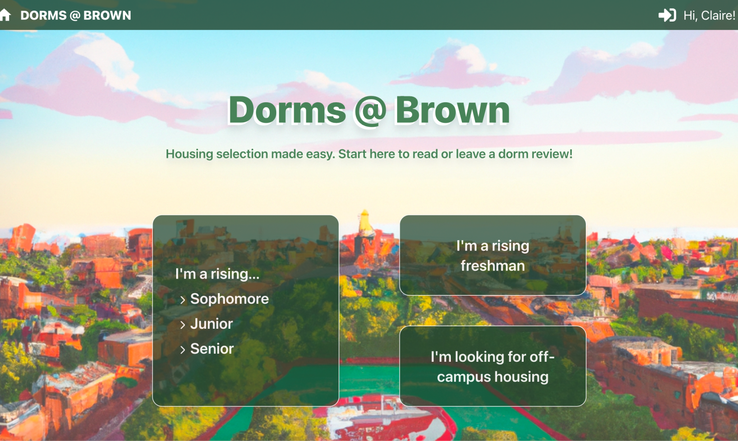 Dorms at Brown home page