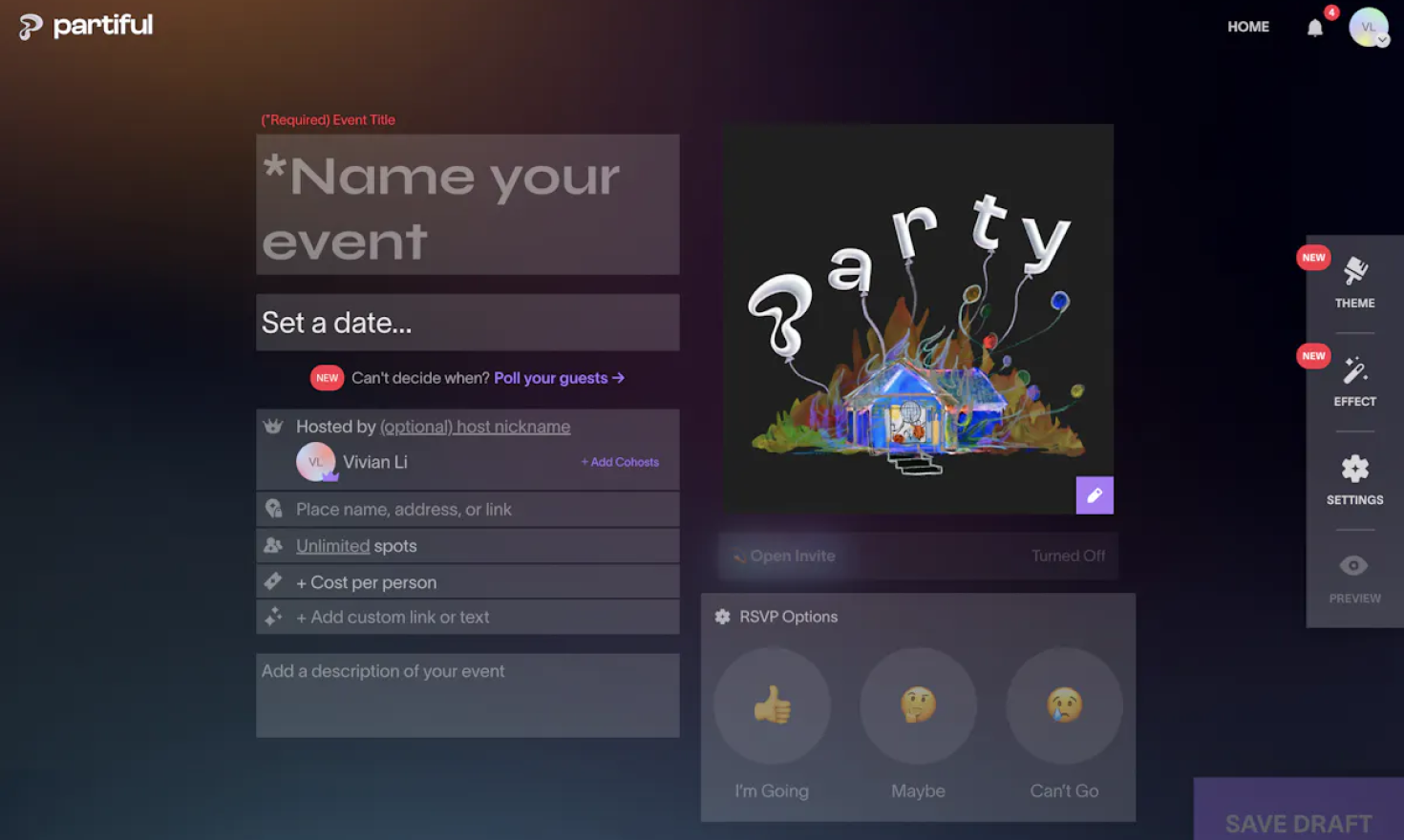 Partiful's event customization page